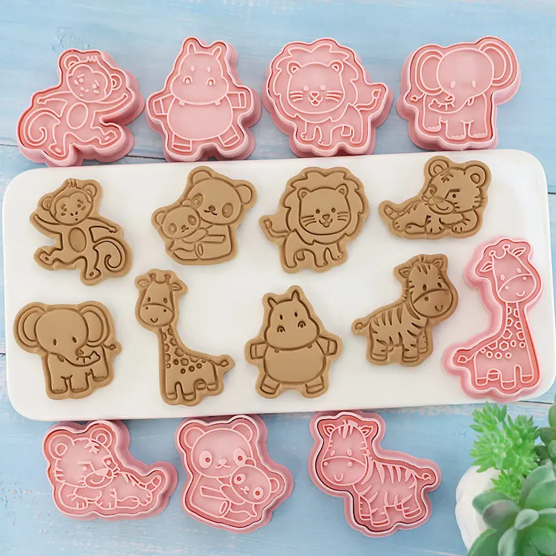 8 Pcs Jungle Animal Cookie Cutter - Lion, Tiger, Panda, Elephant, Zebra, Giraffe, Monkey, Hippo Baking Molds for Birthday Party