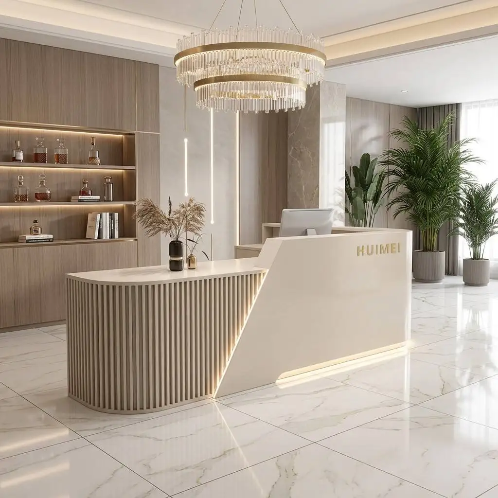 Modern Reception Desk With Storage Drawers High-Gloss Baked Finish Office Hotel Beauty Salon Front Desk CE Certified OEM