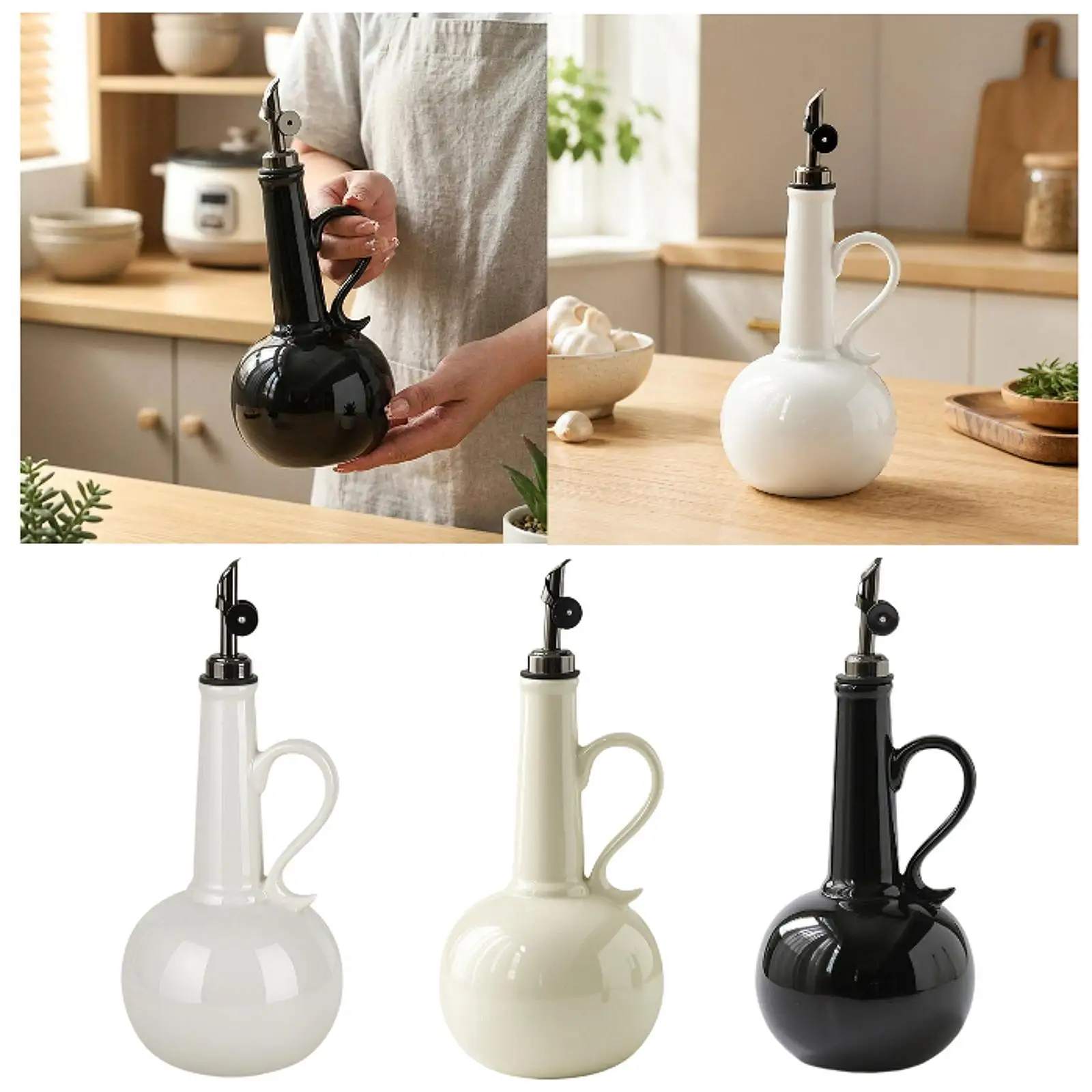 Artistic Ceramic Olive Oil Dispenser Bottle Modern Farmhouse Liquid Storage Cruet for Cooking Tableware