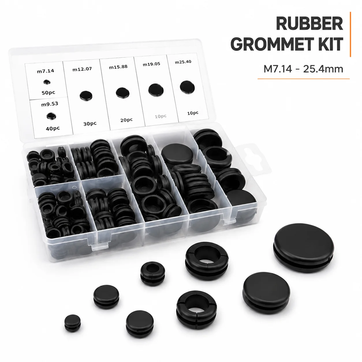 170 Pieces of M7.14/9.53/12.07/15.88/19.05/22.23/25.4 Black Rubber Gasket Monitoring Shell, Chassis Opening Rubber Coil Set