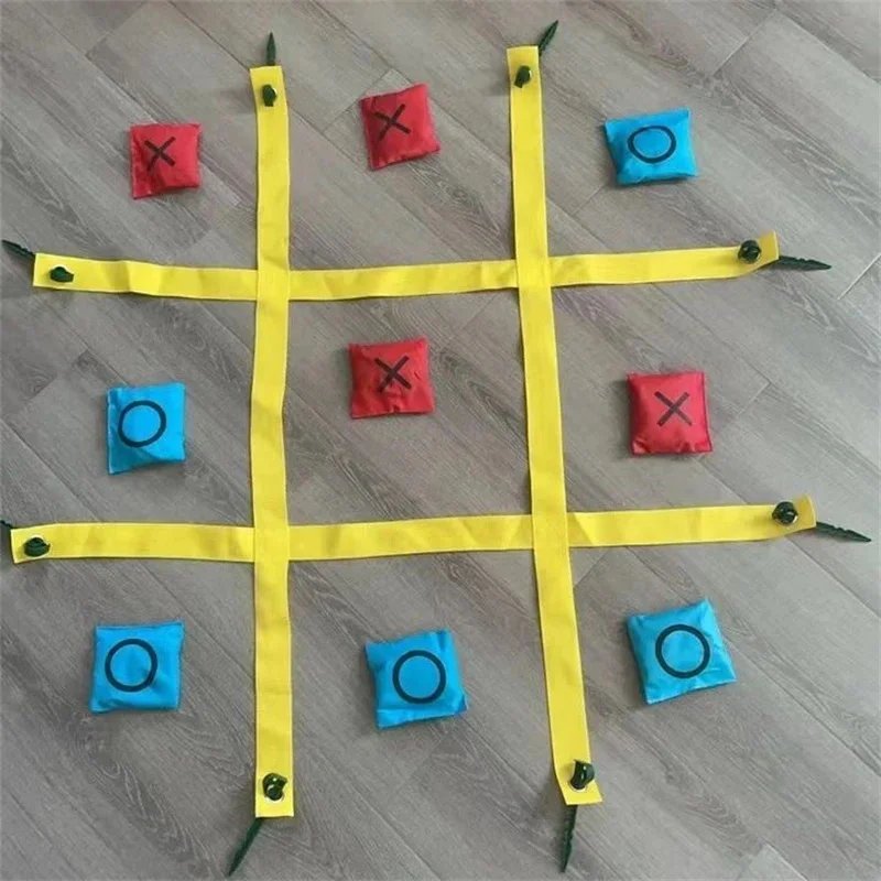 

Игровой набор Tic Tac Toe на открытом воздухе с прочными тканевыми полосками и красочными мешками с песком для газона на заднем дворе, пляжной вечеринки, семейного развлечения