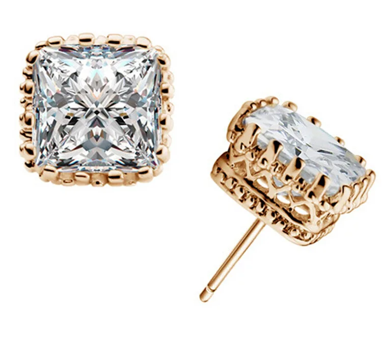 New Arrival Genuine 925 Sterling Silver Stud Earrings With 6MM Square Cubic Zirconia Ear Brincos Fast Shipping For Women\'s Gift
