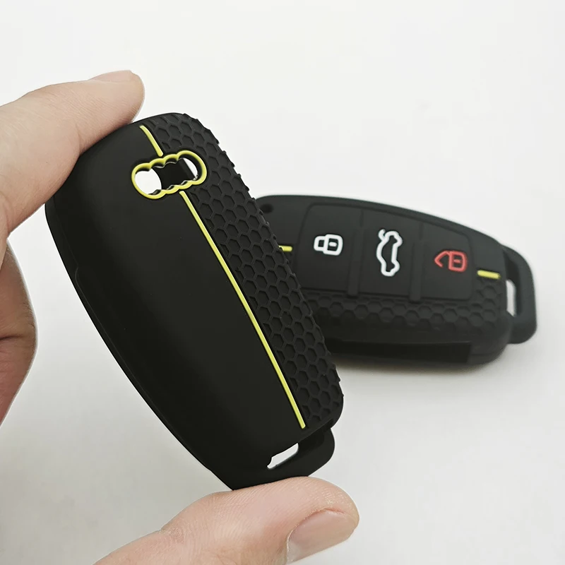 1個 シリコン製キーケースカバーシェル アウディ A4 B7 A6 C6 4F 8V A3 8P A1 A3 Q7 アクセサリー 車のリモートキーホルダー 3ボタン用