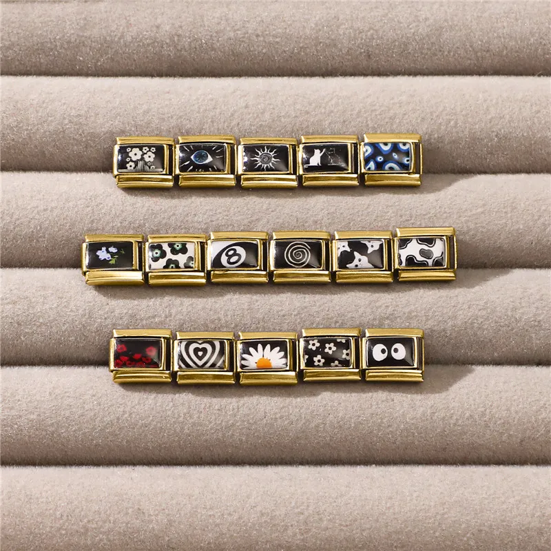 موضة الأسود سلسلة رقم 8 الكرة عيون زهرة القط الذهبي الإيطالي ربط سحر صالح 9 مللي متر الفولاذ المقاوم للصدأ وحدات سوار صنع المجوهرات #6