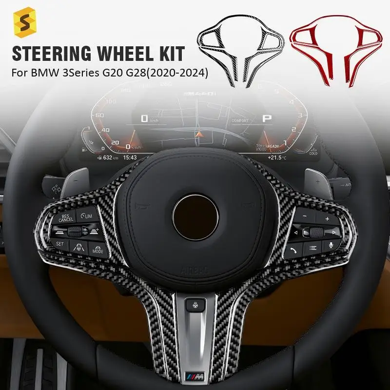 

Комплект рулевого колеса, наклейка из настоящего мягкого углеродного волокна для BMW 3-й серии G20 G28 2020-2024 2023 2022 2021, устойчивая к царапинам, новая