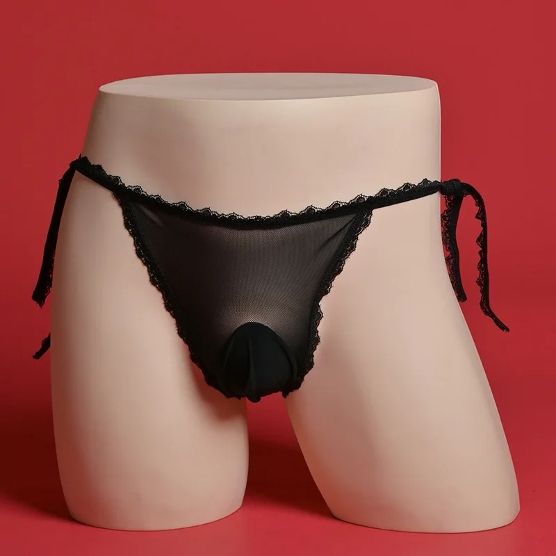 

Большие мужские сетчатые трусики-мешочки, сексуальное прозрачное нижнее белье Femboy с низкой посадкой, бикини на шнуровке с талией, нижнее белье для кроссдресса
