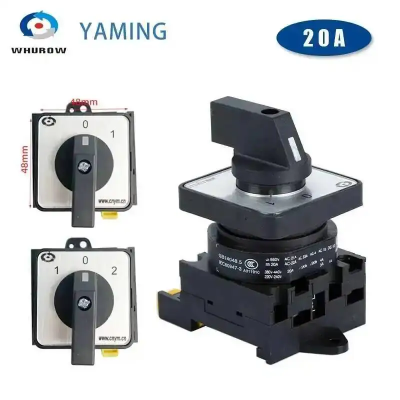 

LW42 YMW42-20A DIN Rail Mounted Manual Cam Switch Industrial Rotary Universal Changeover Selector Silver Contact