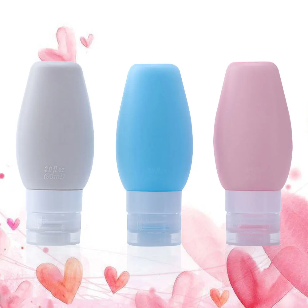 3개 세트 여행용 병 휴대용 실리콘 리필 가능한 용기 샴푸 로션 화장품 세면도구 여행용 병