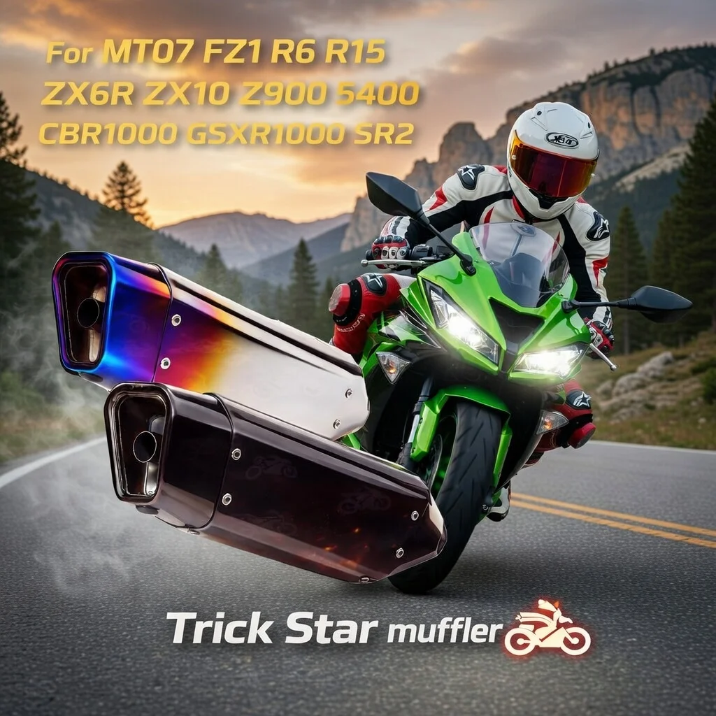 

Модифицированный глушитель Trick Star для мотоциклов R3, MT07, FZ1, R6, R15, ZX6R, ZX10, Z900, Z400, CBR1000, GSXR1000, SR2.