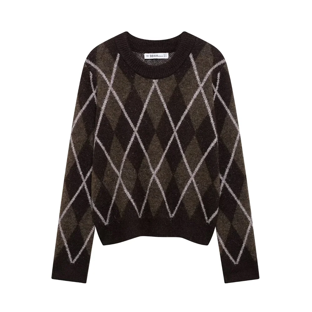 

2024 RARF Winter New Product Women's Retro High end Diamond Grid Hooded Knitted Sweater Casual Coat Top