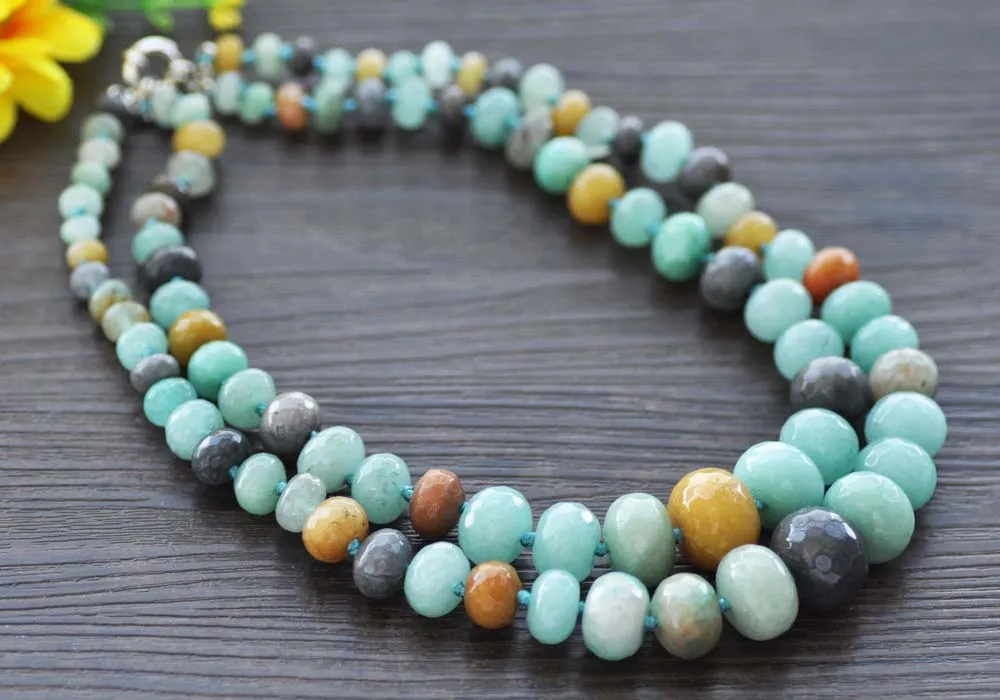 

MCT·STAR 2-рядное 18-дюймовое 20-миллиметровое круглое граненое синее ожерелье из бисера Amazon-Stone Tower (Z10021)