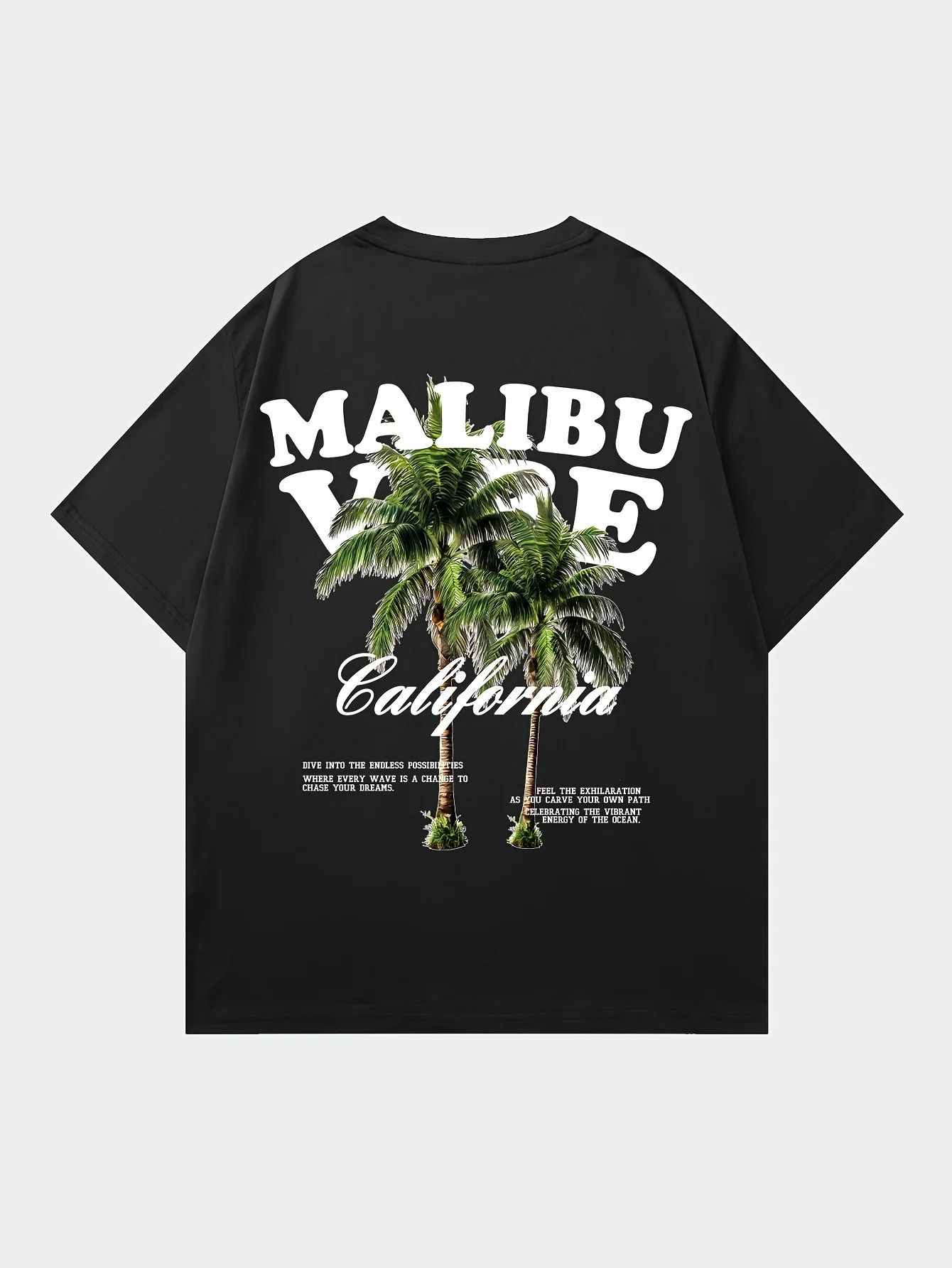 Vibrant Malibu Vibe Tee with Palm Tree and California Lettering Print on White 100% Cotton Men's T-shirt Summer Casual Wear