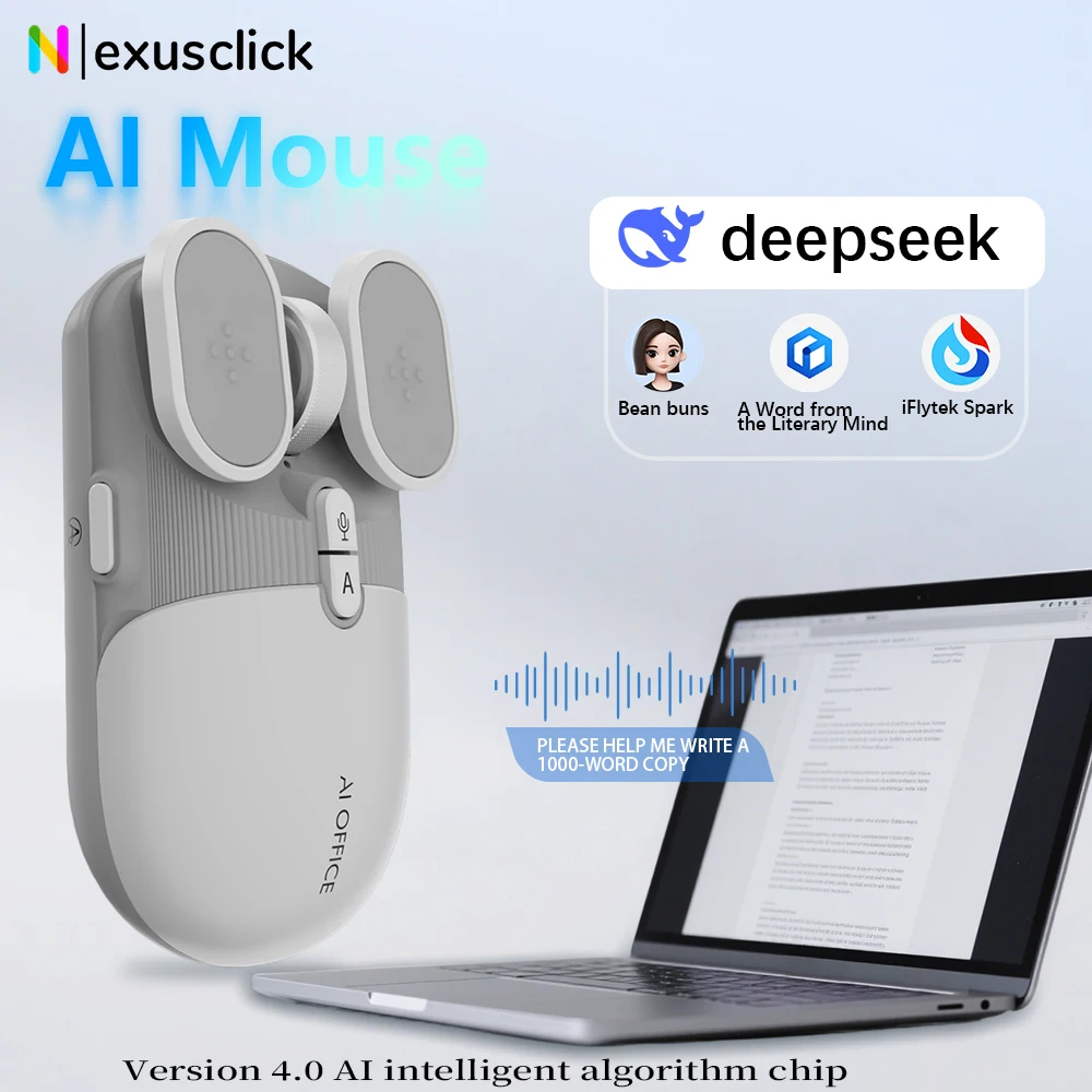 

AI Rechargeable Silent Wireless Mouse 2.4G/Bluetooth 1600 DPI 6 Keys Backlit with AI Deepseek Chat Feature for Computer Gaming