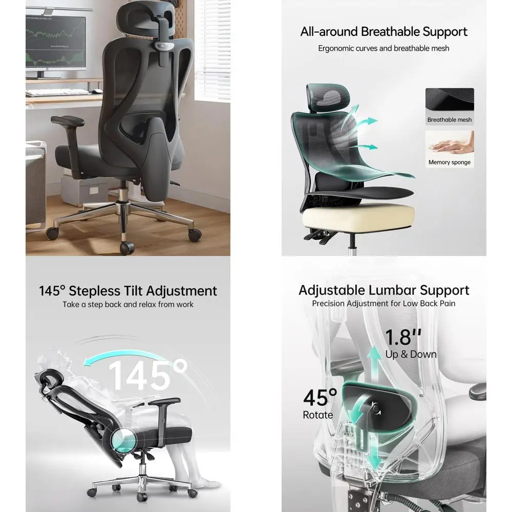 

Эргономичное офисное кресло P3 с регулируемой поясничной опорой, подголовником, подлокотниками и 145. ° Восстановление