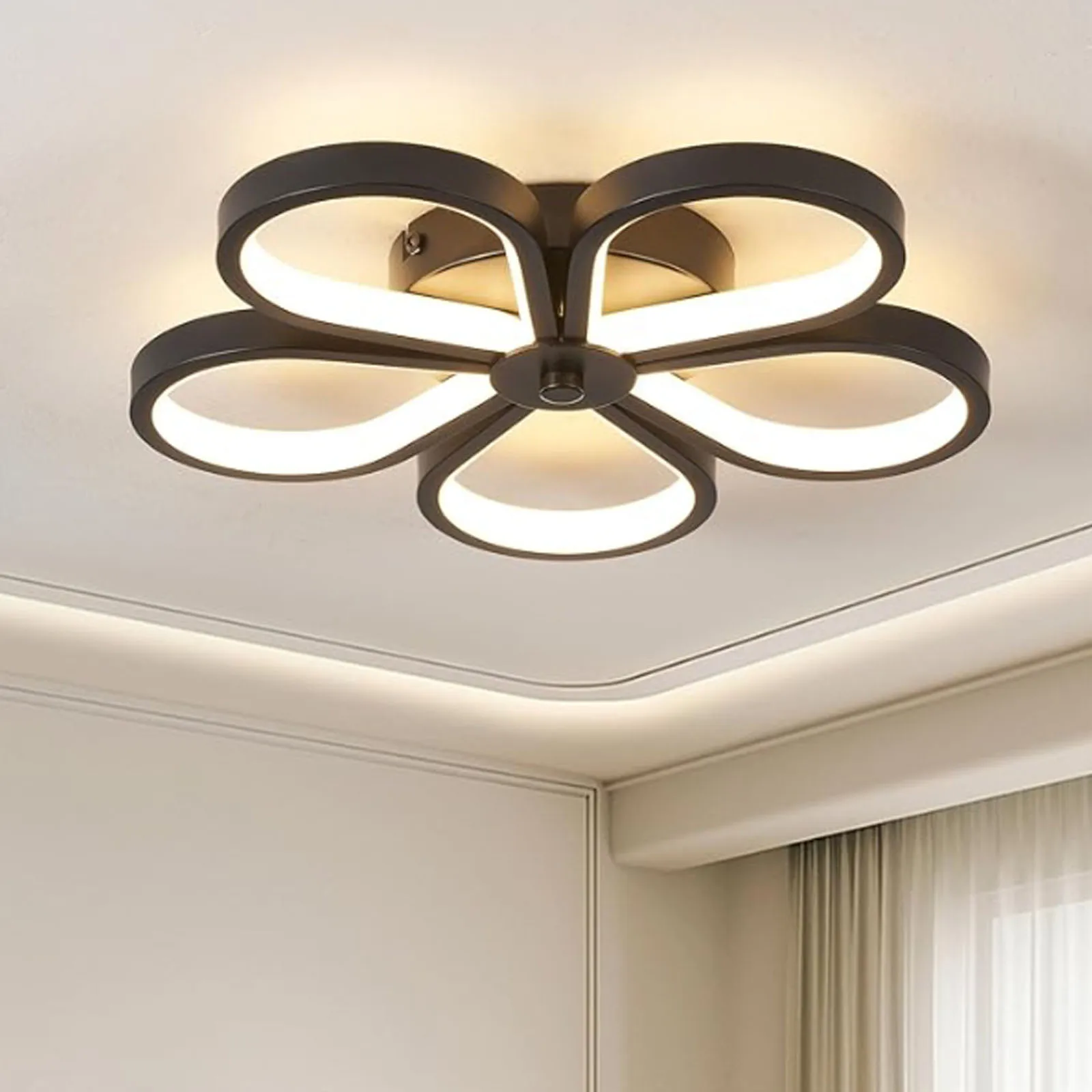 Modern LED Ceiling Light, Black Flower - Shaped Flush Mount Ceiling Lights with Iron & Aluminum Frame for Living Room, Bathroom