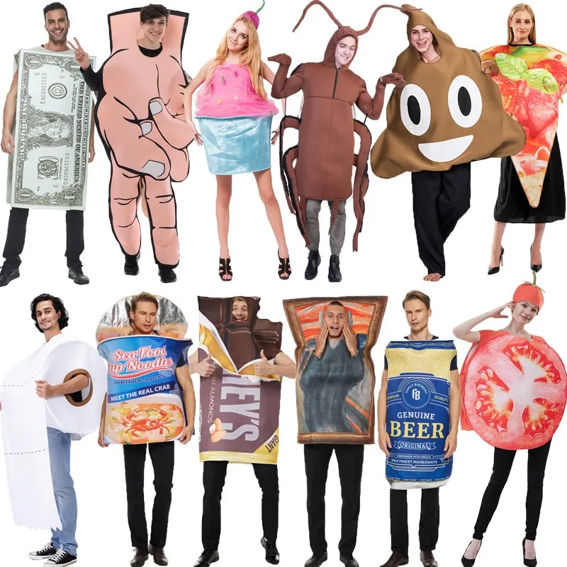 

Halloween Adult Cockroach Burger Hot Dog Pizza Beer Wall Painting Costume Funny Cartoon Play Costume Polyester Material