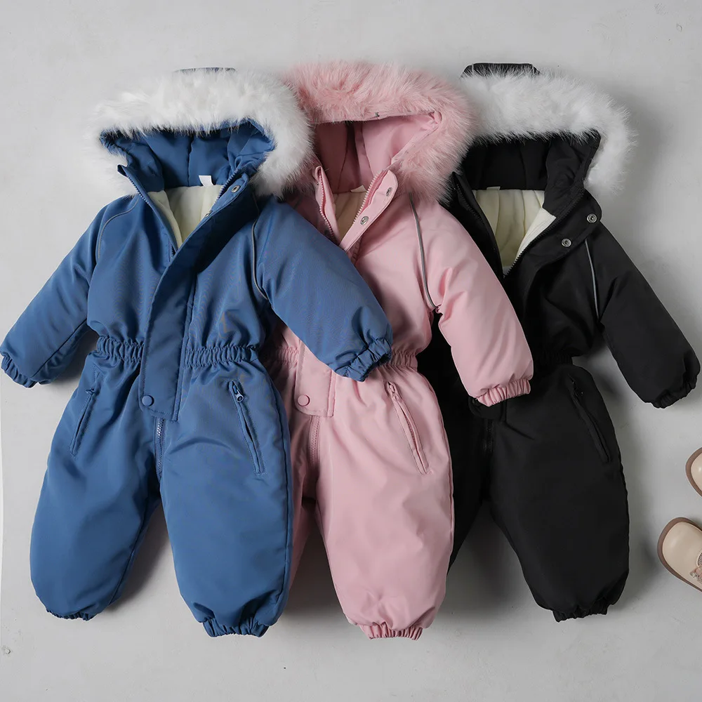 Thickened Warm Baby Rompers One-piece Bodysuits Winter Clothing for Boys Girls Hooded Windproof Jacket for Children