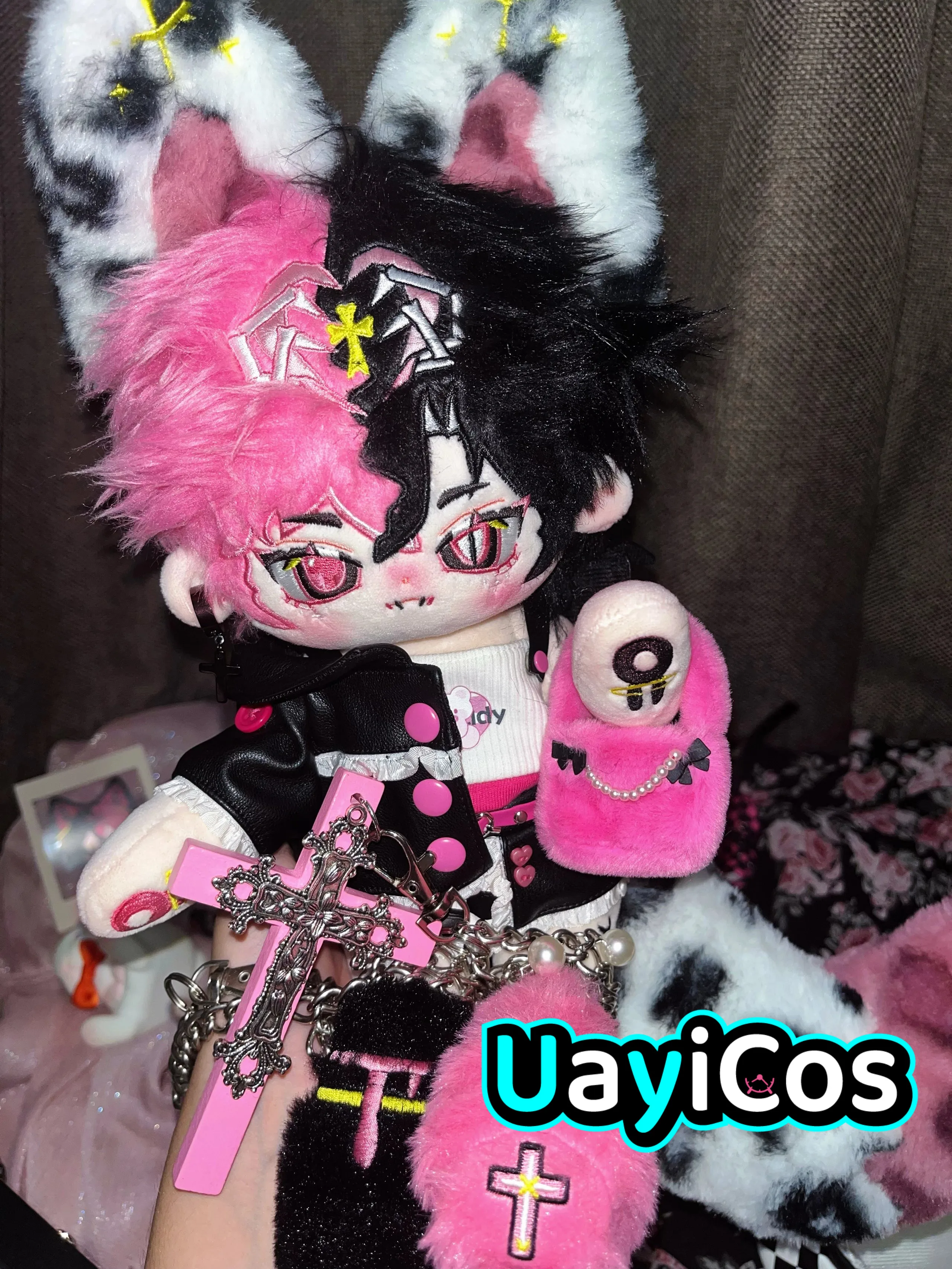 

Pink Leopard Island Master Devil Stuffed 30CM Long legs Cartoon Animal Tail Plushies Plush Cotton Doll Body Anime Figure Toy Ki