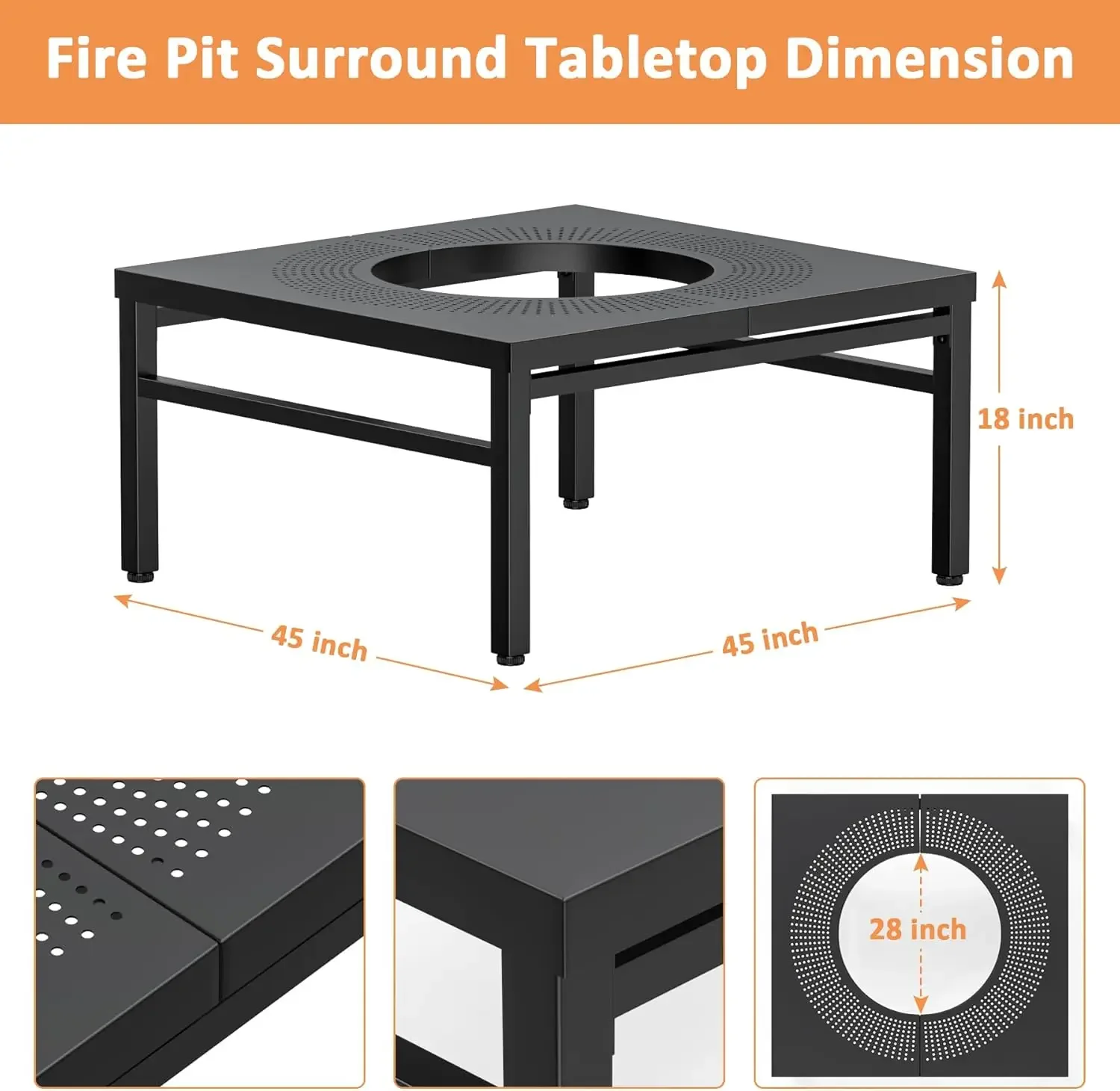 Fire Pit Surround Tabletop for Solo Stove Yukon, Square Fire Pit Table, 45 inch Large|Space Fire Pit Stand, Outside Solo Stove