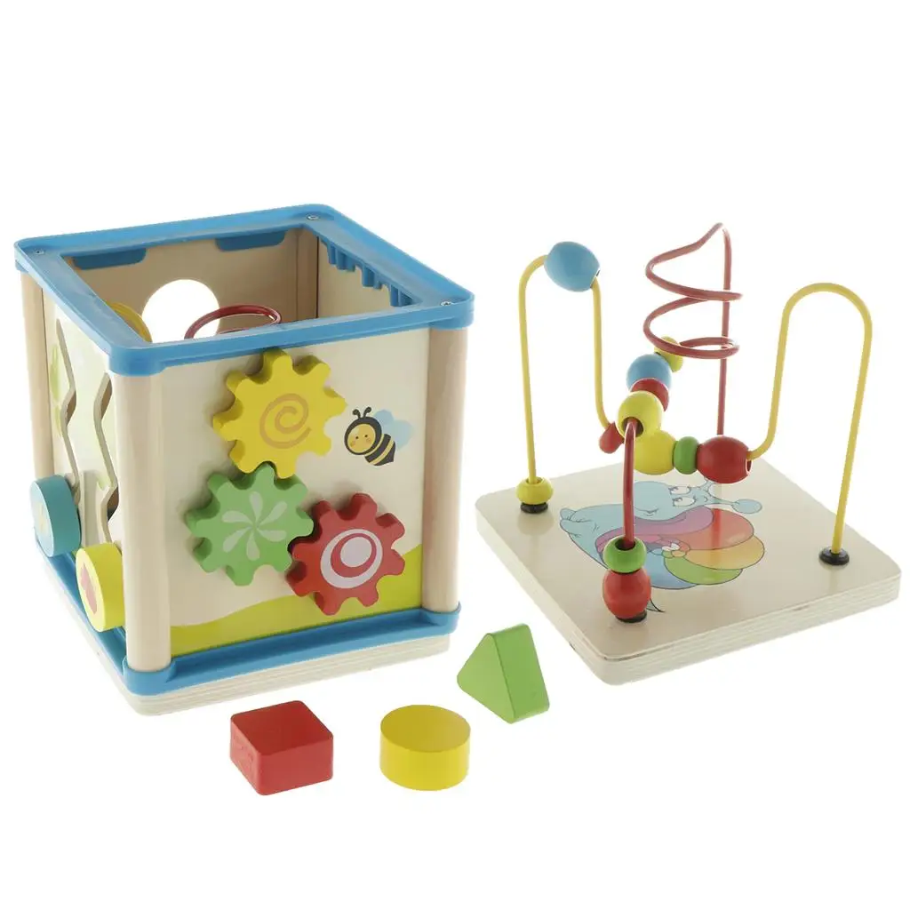 Wooden Toys for Kids Cube with Removable Bead Maze Abacus Shape Sorter Montessori Learning Toy Organizer for Early Development