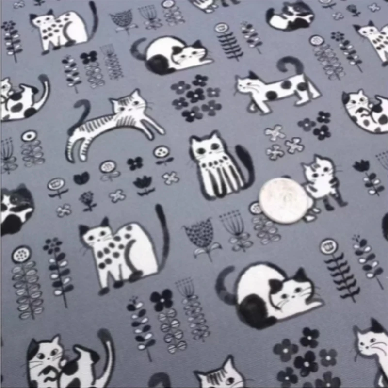 Handmade Cotton Fabric with Cute Cat Print, DIY Bag, Pillow Material, 100% Cotton, CR-1888