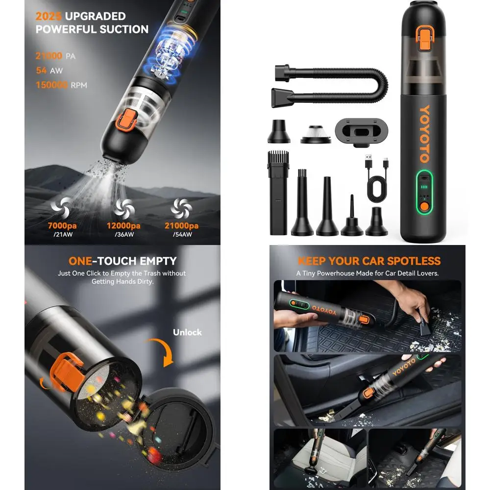 

Беспроводной ручной пылесос, мощность всасывания 21000 Па, 3 режима, портативный мини-пылесос 4-в-1 для автомобиля, дома и офиса (черный)