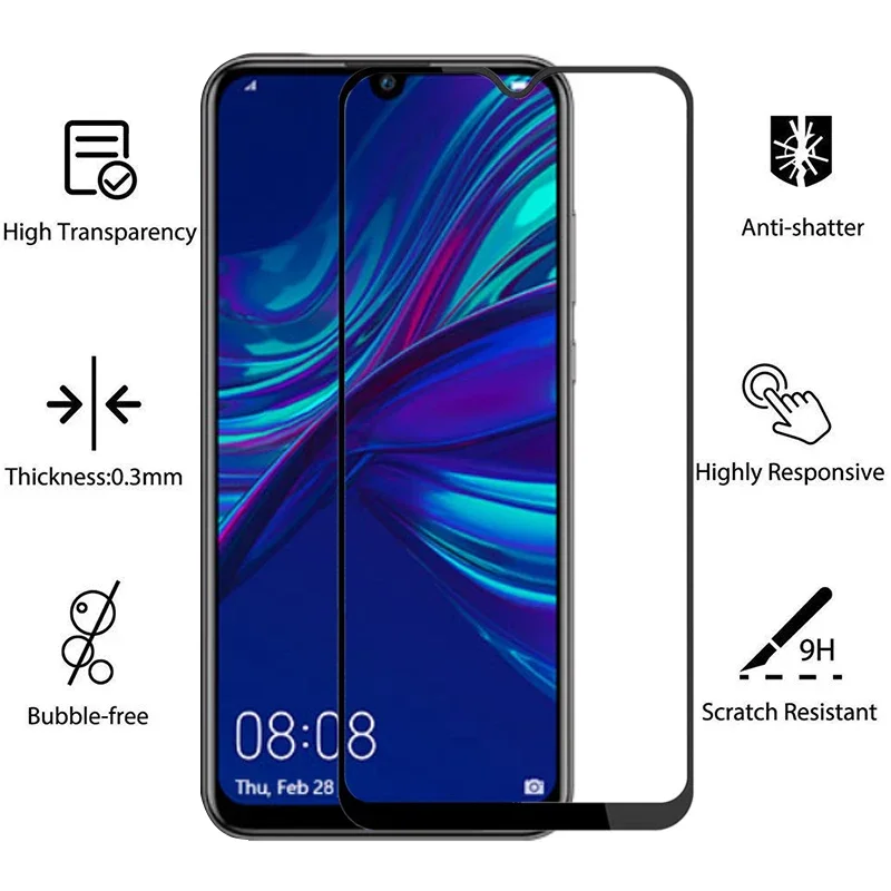 واقي شاشة 9d من الزجاج المقسى لهاتف هواوي p Smart plus 2018 pro 2019 غطاء على هاتف psmart smar samrt الواقي coque