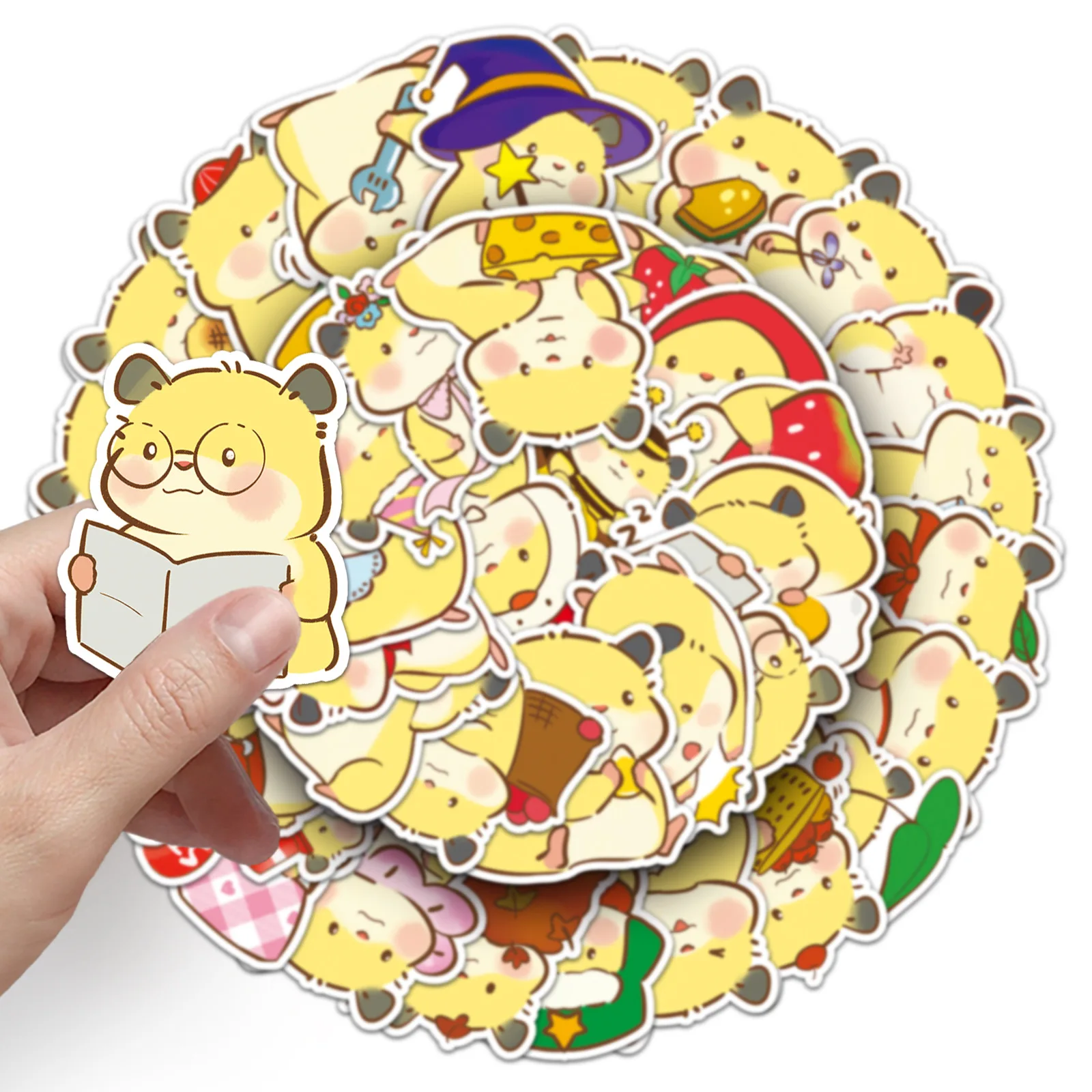 50 pçs bonito dourado hamster animal de estimação graffiti adesivos kawaii animal dos desenhos animados decalque notebook telefone guitarra skate adesivo à prova dwaterproof água