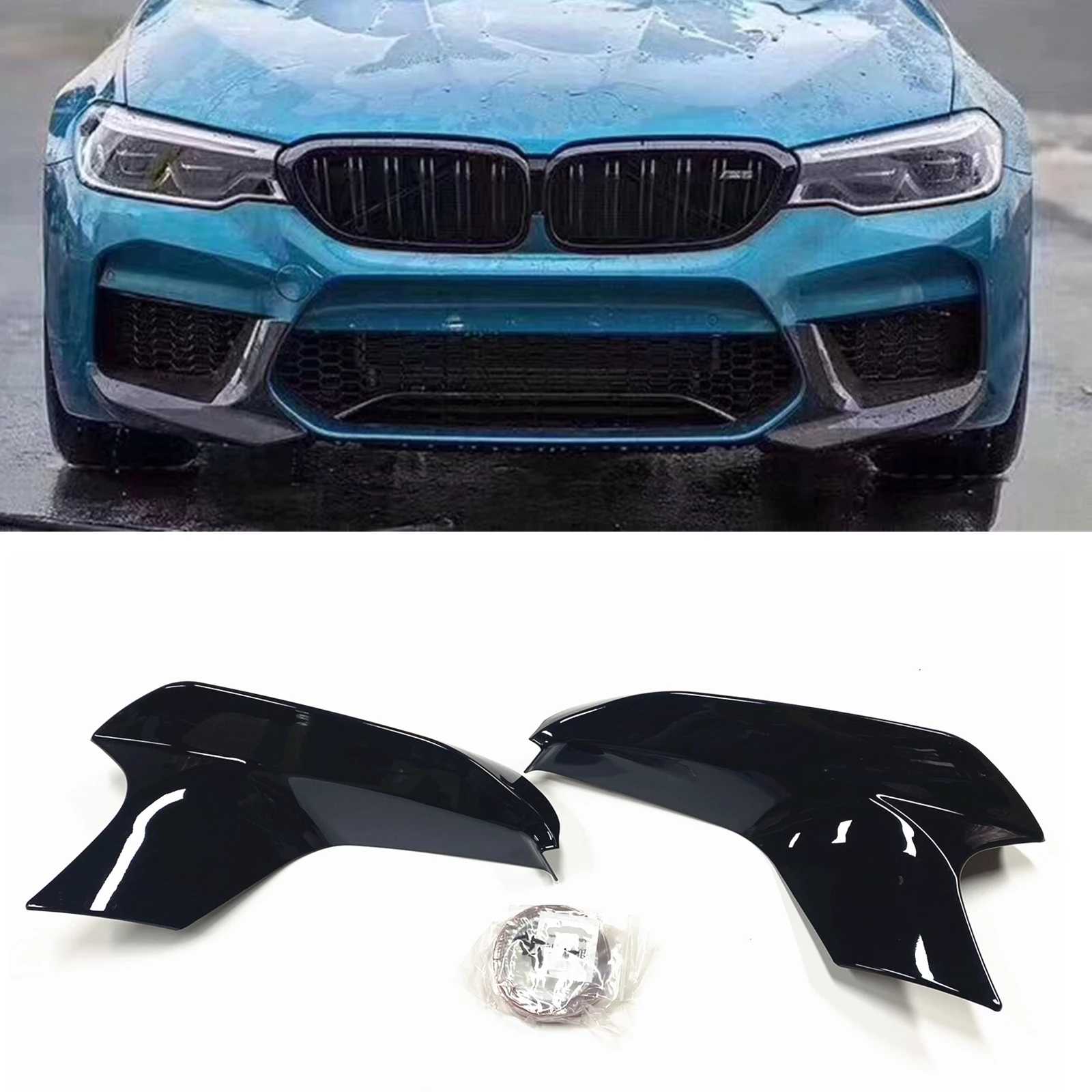 For BMW F90 M5 2018 2019 2020 2021 2022 Front Bumper Side Splitter Cover Lip Gloss Black Fog Light Air Vent Spoiler Intake Frame