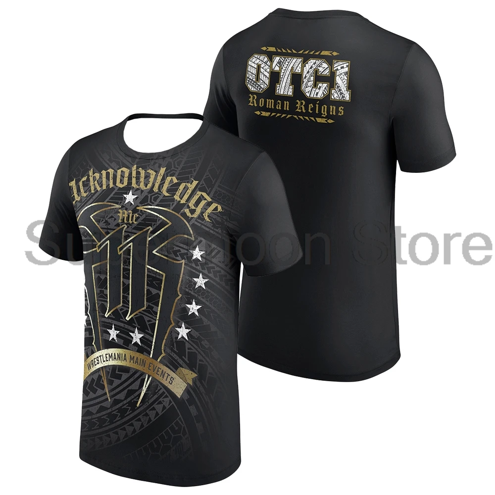 Men's Black Roman Reigns Acknowledge Me 11 T-shirt Crewneck Short Sleeve Streetwear Tee Women Men Outdoor Sportwear Tops