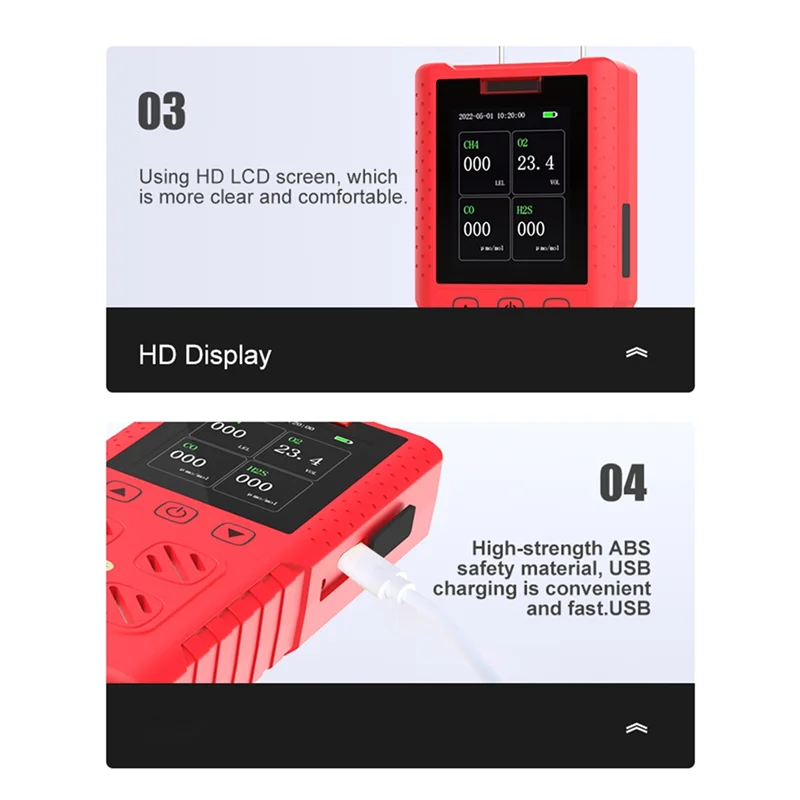 

-A02R DR850 Портативный мультигазовый детектор 4 в 1, IP65, водонепроницаемый измеритель утечки газа для O2/CO/H2S/COMB