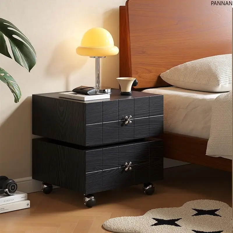 Rotatable solid wood bedside table Medium antique sofa side table Bedroom bedside storage cabinet