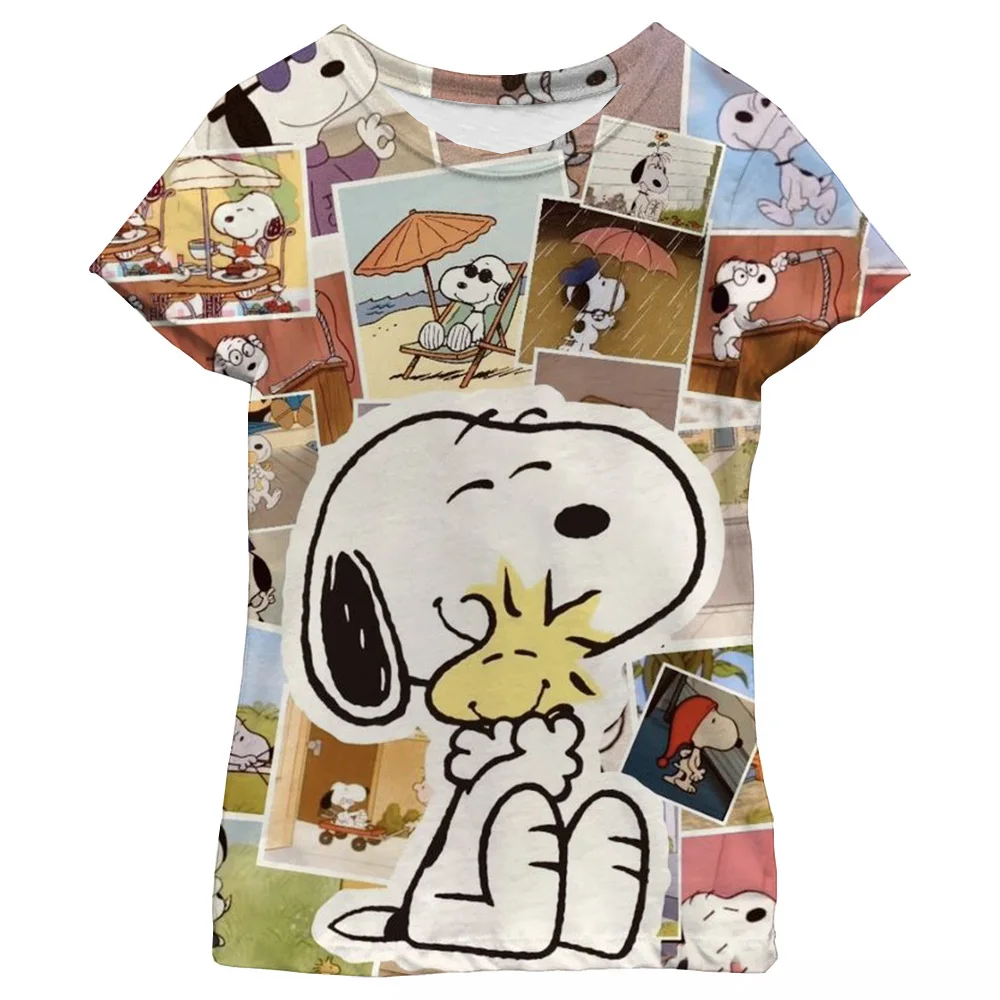 Snoopy Family Children T-shirt Cartoon Anime Boy Girl Kids Tee Shirts 2024 Summer Children's Clothes Tops