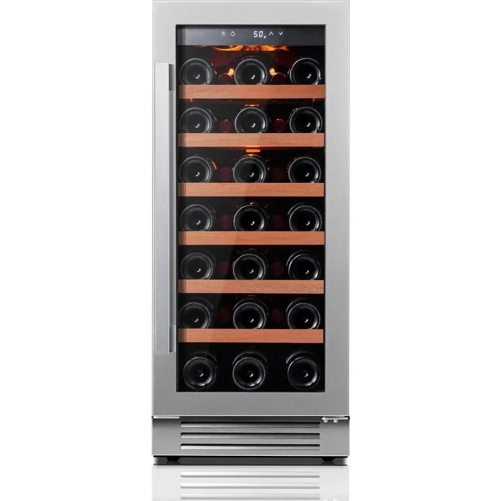 

15 Inch Wine Fridge, 33 Bottle Wines Cooler Refrigerator, 40-65°F Wines Refrigerator Glass Door, 3 LED Wine Fridge