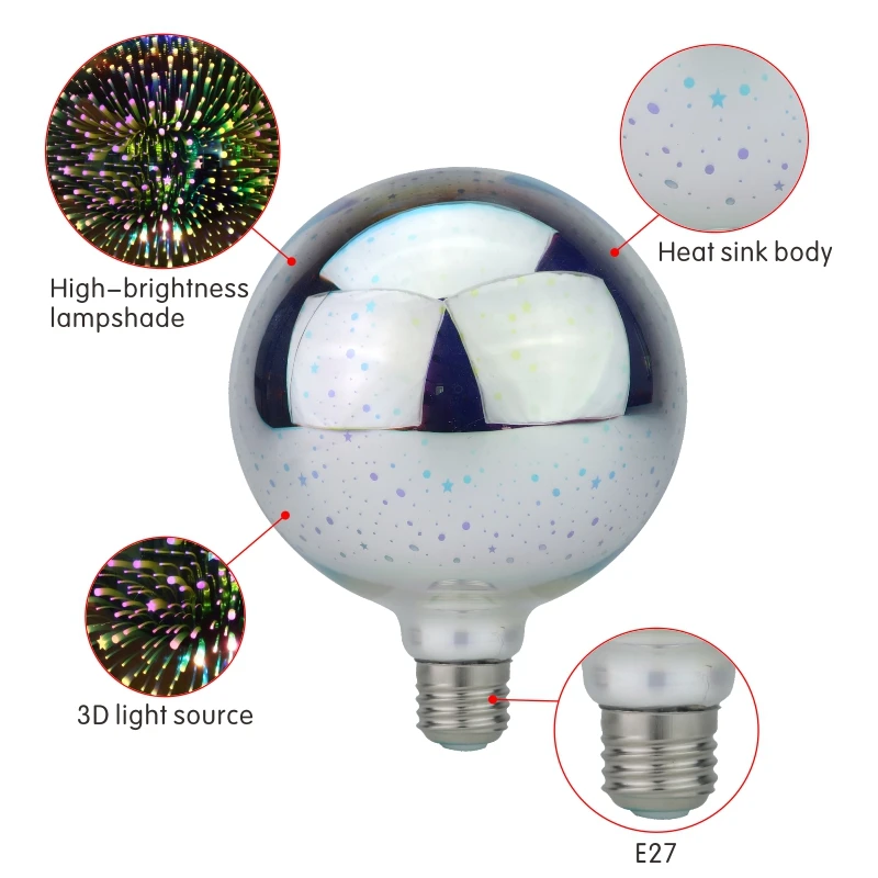 3D Led Bulb Star Fireworks E27 Vintage Edison Night Light 110V 220V A60 ST64 G80 G95 G125 Holiday Novelty Decoration Lighting