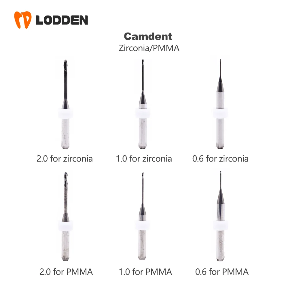 Camdent for Zirconia PMMA Dental Lab Milling Burs DC NC D4 Grinding Materials Drills 2.0 1.0 0.6 Tools