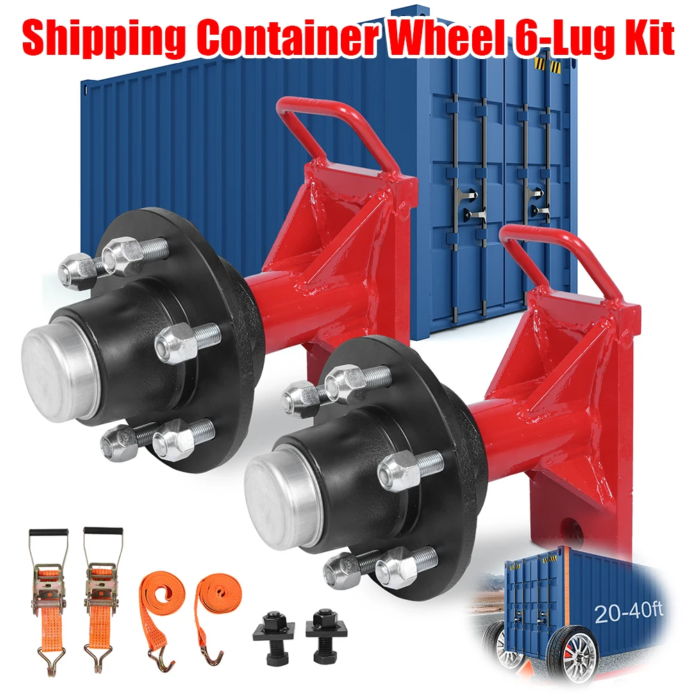 

2 Set of Container Wheel 6-Ear Wheel Kit with Ratchet Tie 22000LBS Capacity for Moving 20ft-40ft Empty Containers