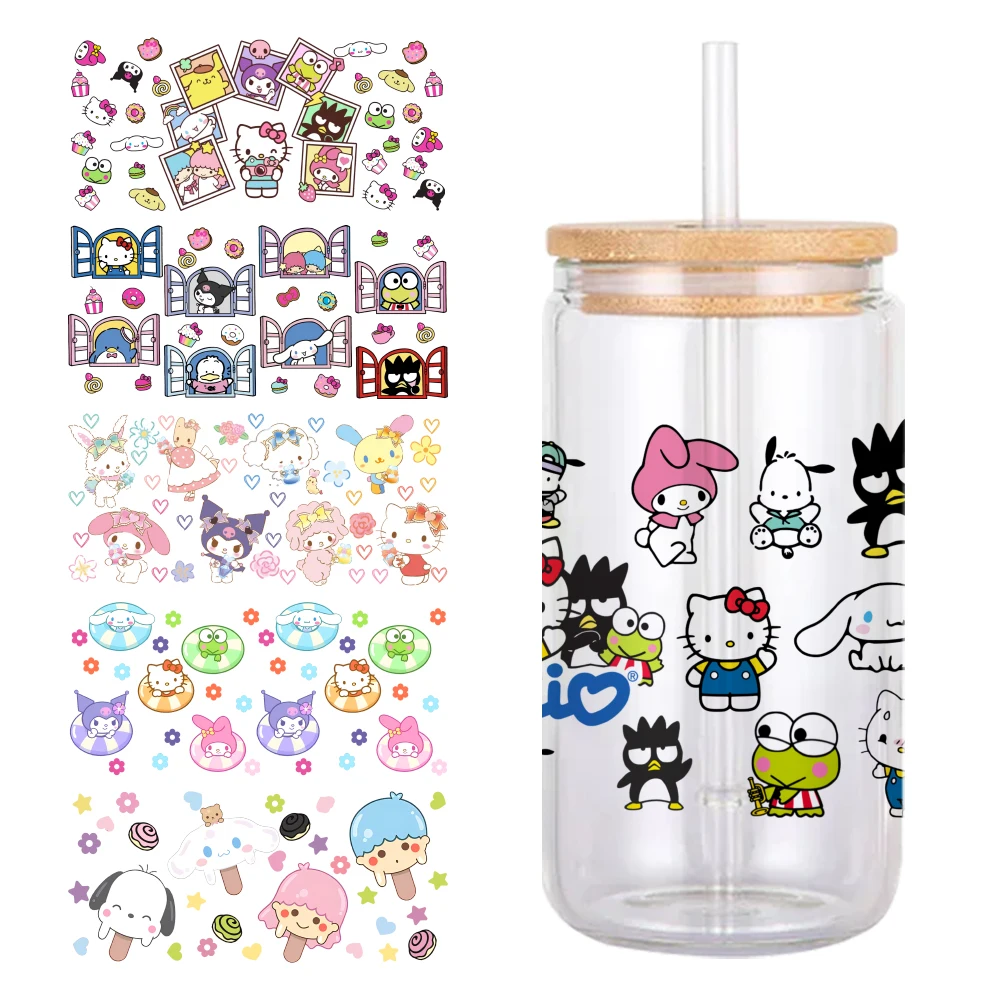 11*24cm Sanrio Catoon Friends UV DTF Sticker DIY For 16oz Glass Cup Waterproof Decals Coffee Cup Sticker