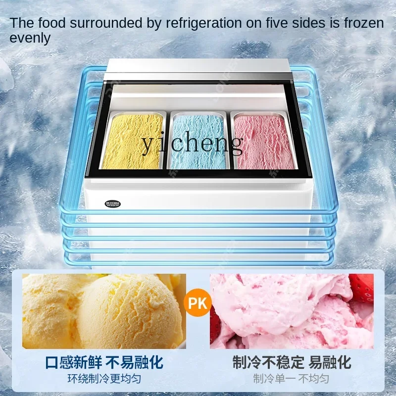 Hard Ice Cream Showcase Desktop 3 Boxes Frozen Ice Cream Yogurt Display Cabinet