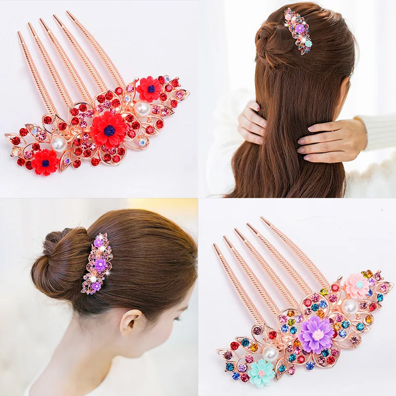 New product plug comb bride flower bun comb cross-border hair accessories five-pronged hairpin