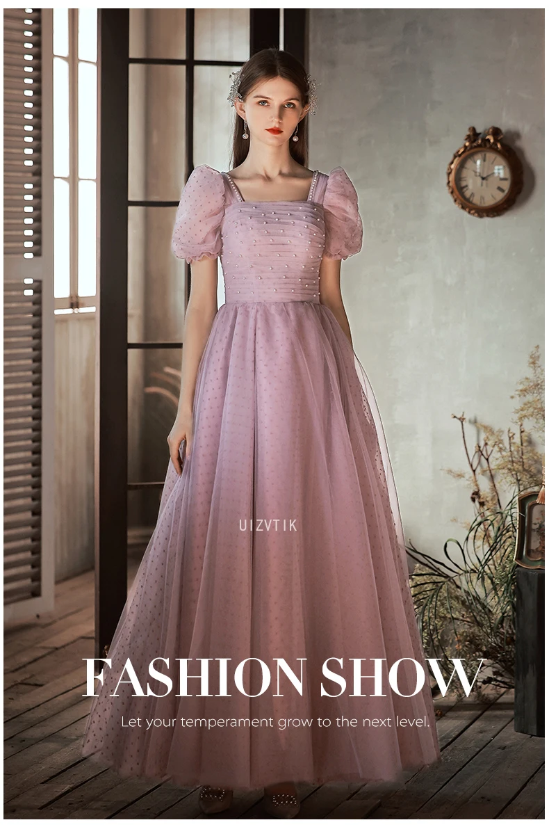 2025 New Customized Long Pink Tulle Wedding Photoshoot Dresses A-Line Square Neck حزب اللباس Floor Length Prom Dress for Women