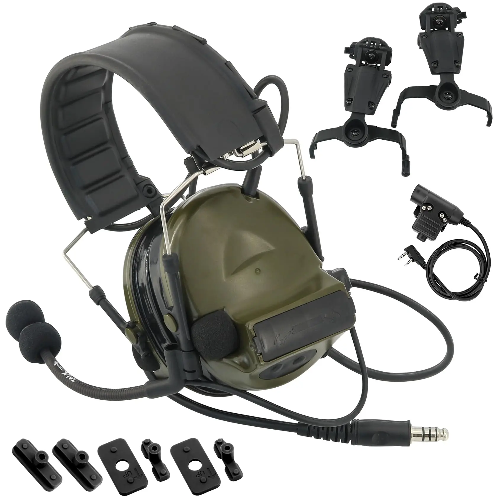 Tactical Headset with Gel Ear Pads, Helmet Version, Noise-Cancelling Walkie-Talkie headset with U94 PTT