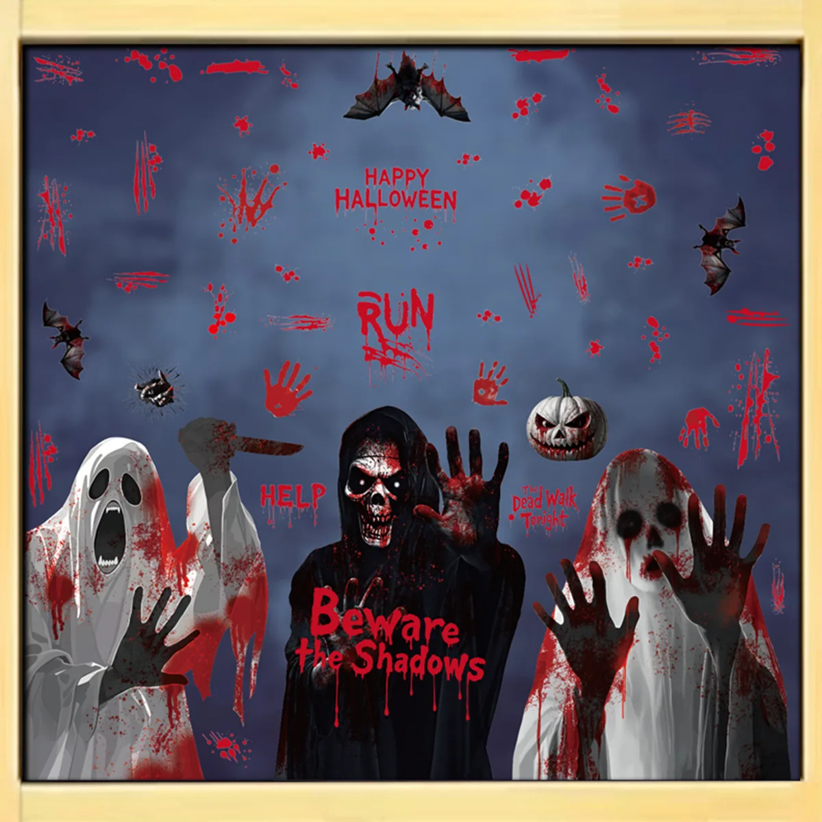 ملصقات لاصقة ثابتة للهالوين لعام 2025 - شارات نافذة مطبوعة يدويًا للمرأة المخيفة لديكور المنزل والحفلات المخيفة #5