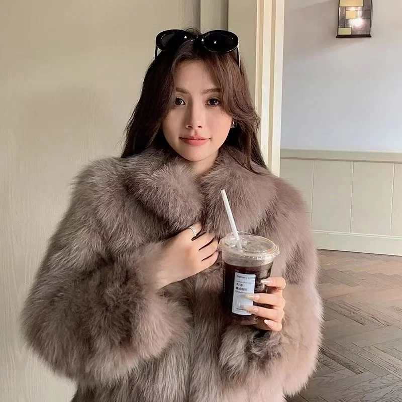 New Fashion Joker Fox Fur In Autumn And Winter Of 2024 Cotton-padded Coat Female Mao Mao Lapel Coat Explosion Cotton-padded Coat