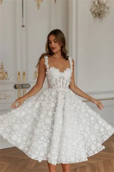 Vestido de casamento personalizado renda flores cinta espaguete a linha robes de soirée na altura do joelho dia dos namorados vestidos de noite