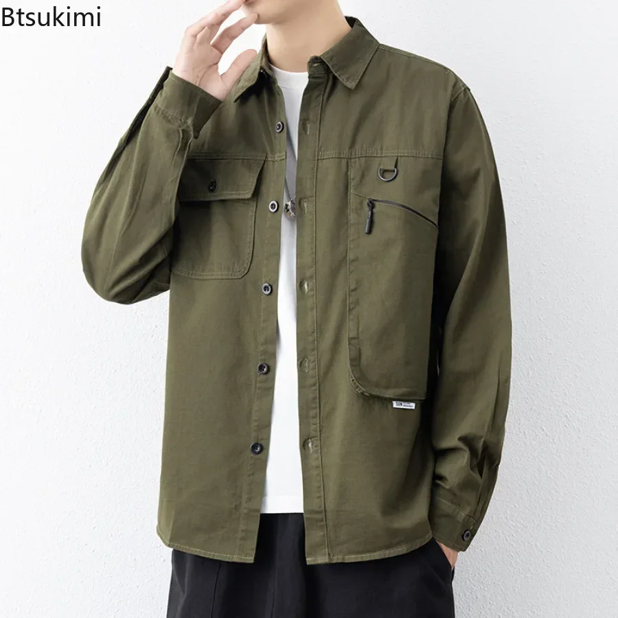 New 2025 Spring Autumn Men's Multi Pocket Cargo Shirts Long Sleeve Casual Versatile Blouse 100% Cotton Tops Male Shirts Camisas