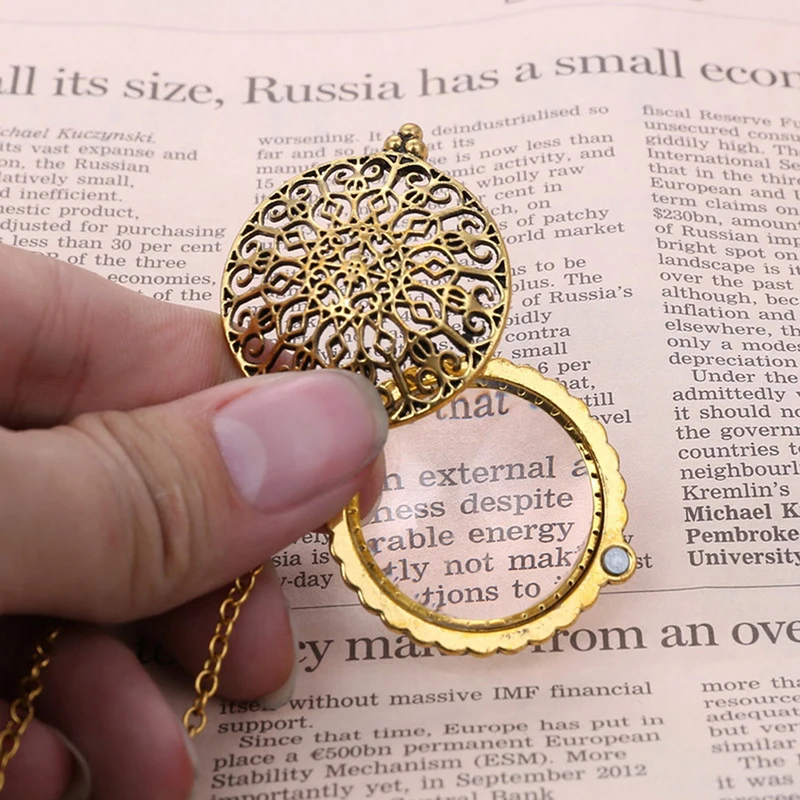 Vintage Chain Magnifying Glass Hot Necklace Pendant Grandma Gift Metal Magnifier-IIOO
