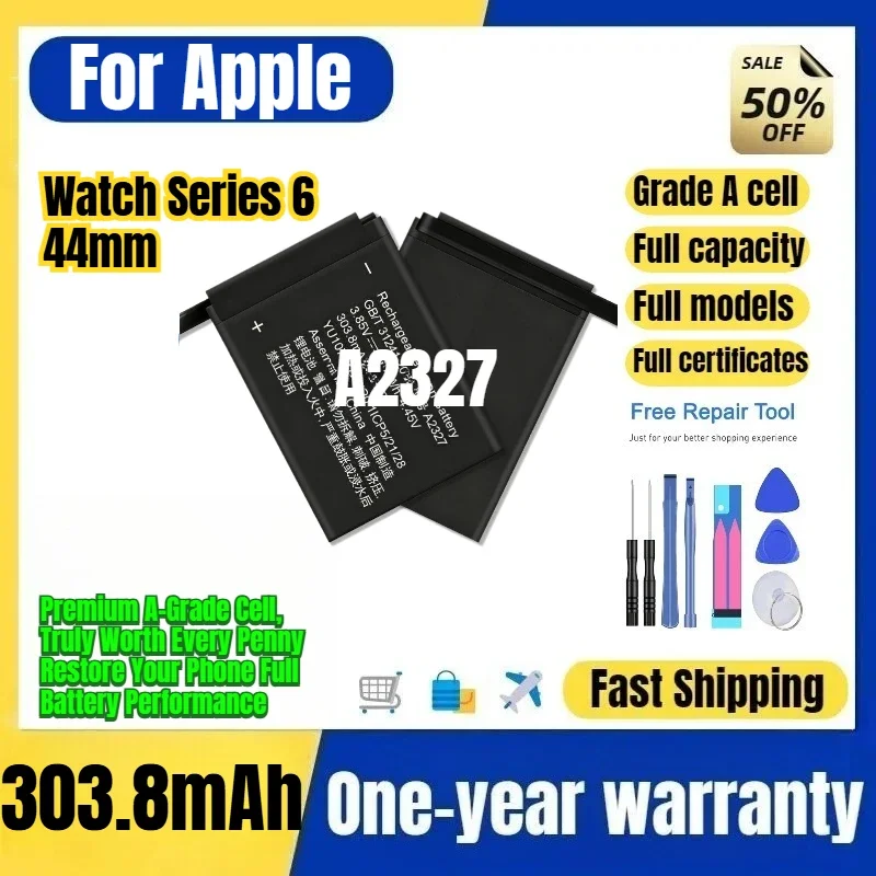 A2327 for Apple Watch Series 6 44mm Watch Battery 0 Cycle High Quality High Capacity Replacement Bateria Grade A Cell with Tools
