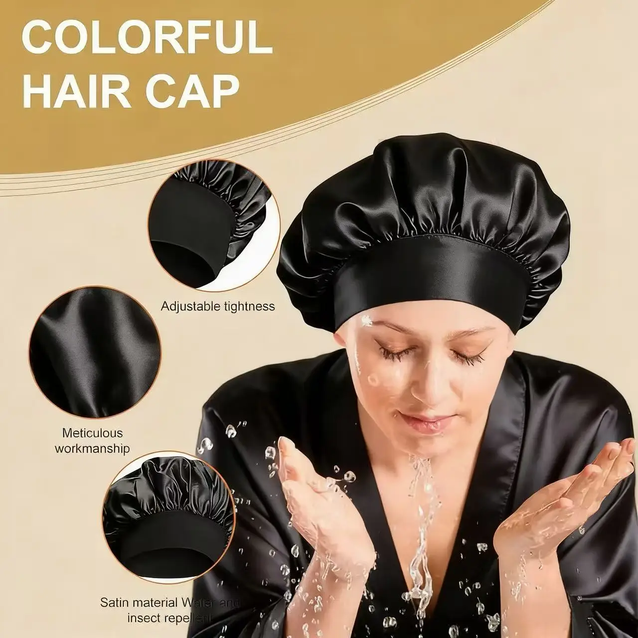Bonnet Sleeping Cap Nightcap High Elastic Wide Brim Satin Night Hat Shower Silky Bonnet Hair Cover Wrap for Women Man Sleep Cap