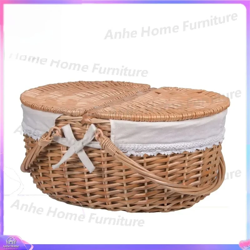 Hand Woven Rattan Pet Bed Cat Dog House Modern Eco Friendly Washable Wicker Basket with Lid Handle Storage Box Vietnam Style